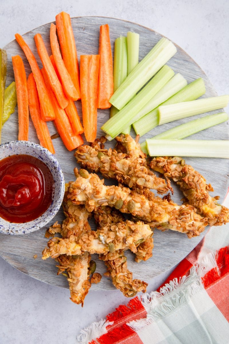 Chicken fingers topped with Nutty No Grainer, one of the many ways to use granola