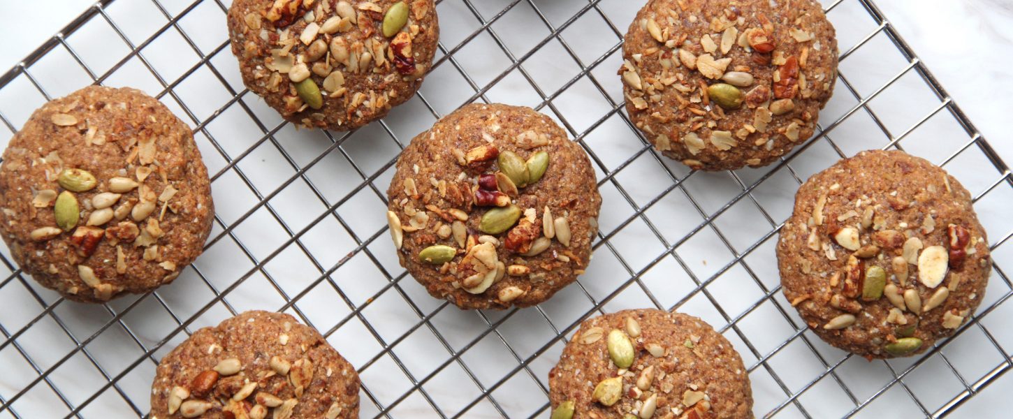 Granola Adventure Cookies with First Date Granola on a wire rack