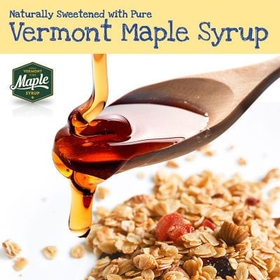 Vermont maple syrup dripping on granola