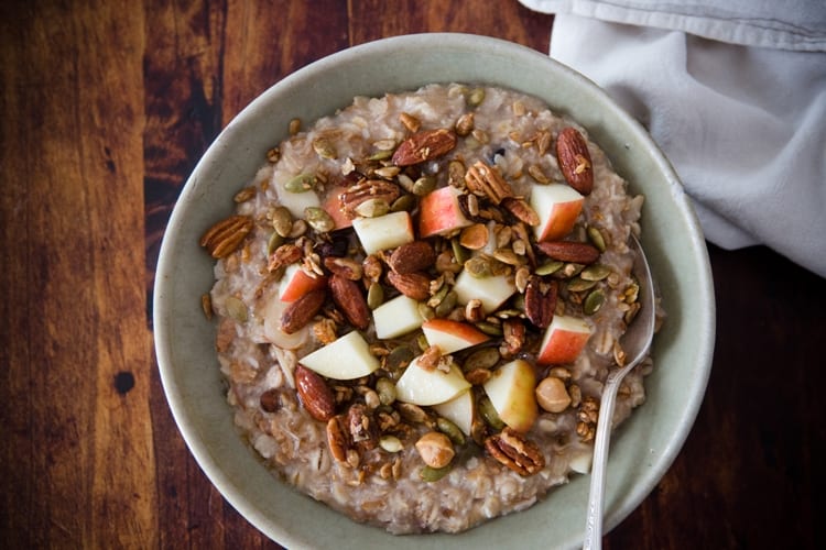 Bowl of muesli on a wooden table