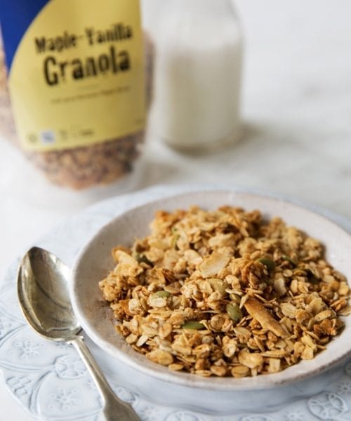 A bowl of Maple Vanilla Granola: a classic flavor combination for sure!