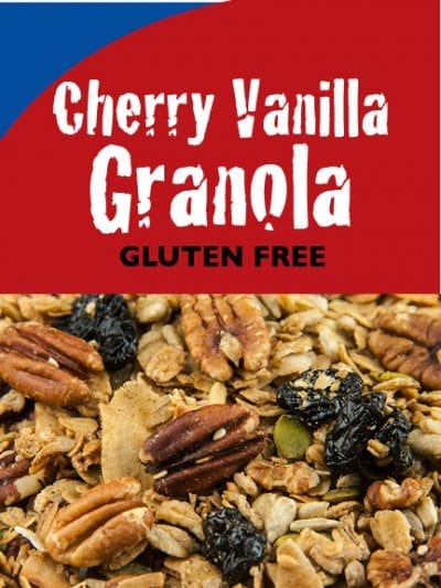 Gluten Free cherry vanilla granola box, front